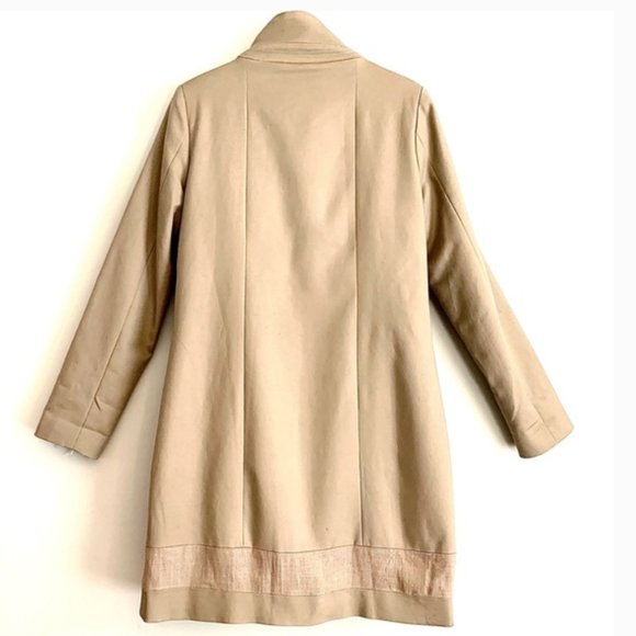 Trench Coat Camel Color Mock Turtleneck Collar Mid Length - Picture 5 of 9